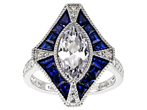 Bella Luce ® 3.86ctw Lab Created Blue Spinel And White Diamond Simulant Rhodium Over Silver Ring - Size 5