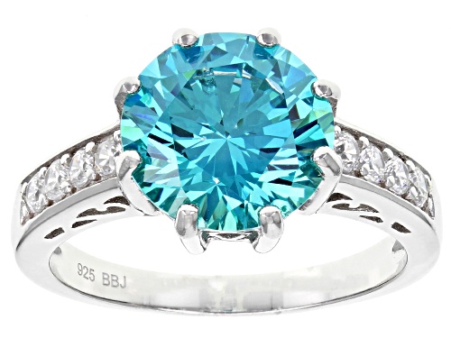 Bella Luce® Esotica™ 7.06ctw Paraiba Tourmaline & Diamond Simulants Rhodium Over Silver Ring - Size 6