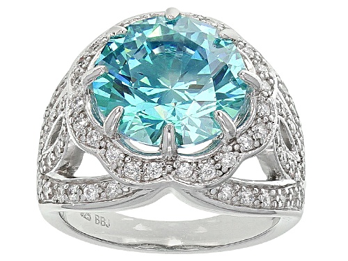 Photo of Bella Luce® Esotica™ 10.89ctw Paraiba Tourmaline & Diamond Simulants Rhodium Over Silver Ring - Size 5