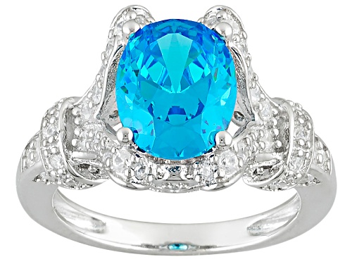 Bella Luce® Esotica ™ 5.41ctw Neon Apatite & White Diamond Simulants Rhodium Over Sterling Ring - Size 8