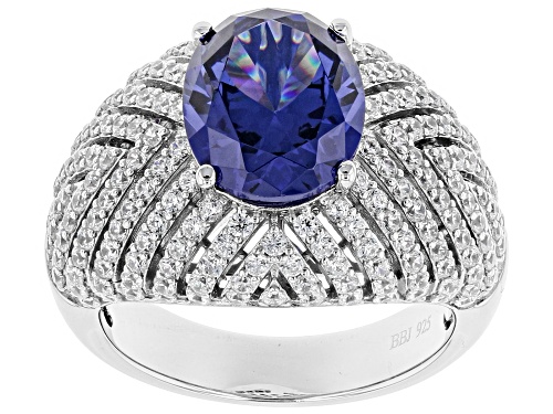 Bella Luce ® Esotica ™ 7.93CTW Tanzanite & White Diamond Simulants Rhodium Over Sterling Silver Ring - Size 6