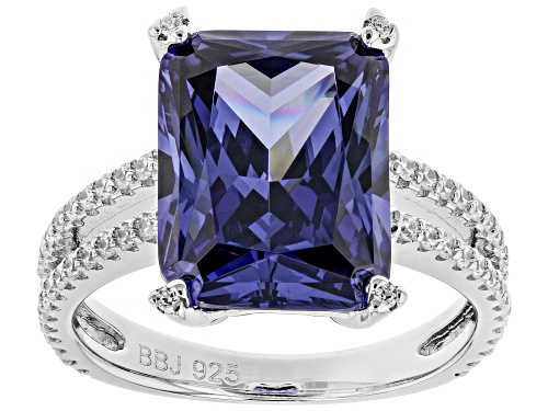 Bella Luce ® 12.38CTW Esotica ™ Tanzanite &  White Diamond Simulants Rhodium Over Silver Ring - Size 7