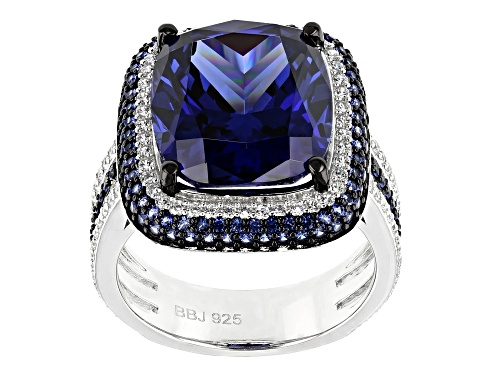Bella Luce ® 17.92CTW Esotica™ Tanzanite White Diamond Simulants Rhodium Over Silver Ring - Size 7