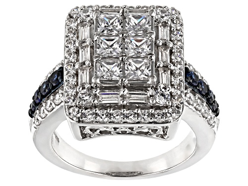 Bella Luce ® 4.14CTW Esotica ™ Tanzanite And White Diamond Simulants Rhodium Over Silver Ring - Size 7