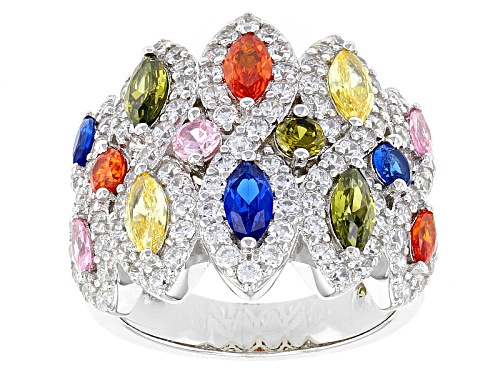 Bella Luce ® 6.45ctw Multicolor Gem Simulants And Lab Created Blue Spinel Rhodium Over Silver Ring - Size 7
