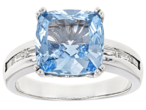 Bella Luce ® 5.87ctw Lab Created Blue Spinel And White Diamond Simulant Rhodium Over Silver Ring - Size 12