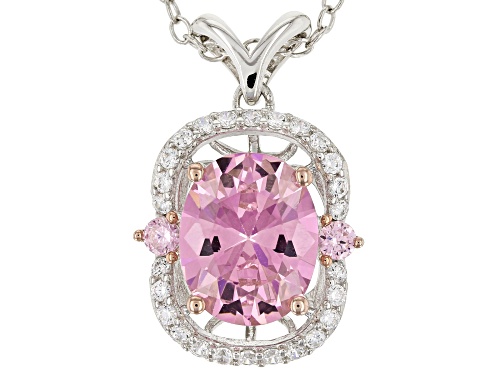 Bella Luce ® 4.98CTW Pink & White Diamond Simulants Rhodium Over Silver Pendant With Chain
