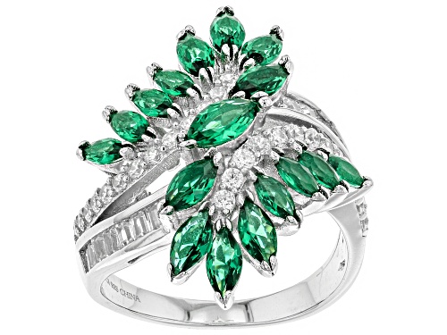 Photo of Bella Luce® 4.82ctw Emerald and White Diamond Simulants Rhodium Over Sterling Silver Ring - Size 7