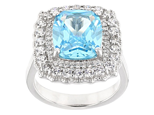 Bella Luce ® 9.83CTW Aqua & White Diamond Simulants Rhodium Over Sterling Silver Ring - Size 7
