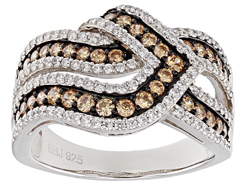 Bella Luce ® 1.98CTW Champagne and White Diamond Simulants Rhodium Over Sterling Silver Ring - Size 8
