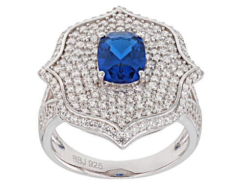 Bella Luce ® 3.56CTW Lab Blue Spinel & White Diamond Simulant Rhodium Over Sterling Silver Ring - Size 6