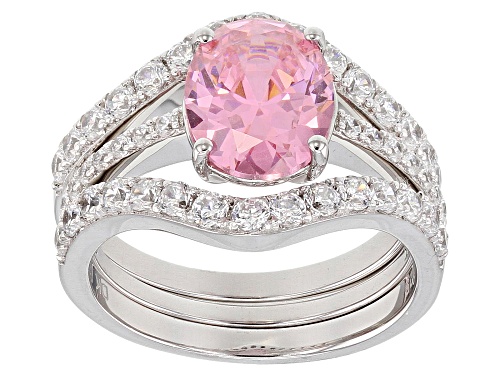 Bella Luce ® 6.56CTW Pink & White Diamond Simulants Rhodium Over Silver Ring With Bands - Size 12