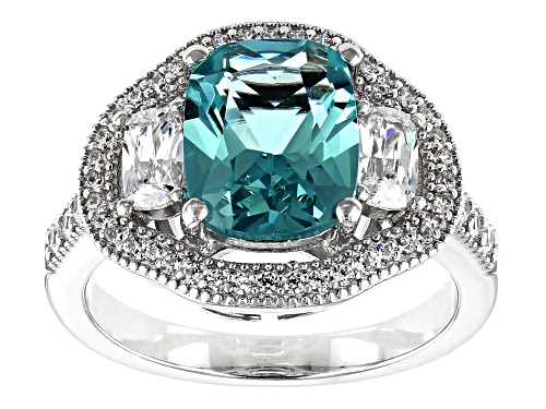 Bella Luce ® 4.45CTW Caribbean Green ™ And White Diamond Simulants Rhodium Over Silver Ring - Size 7