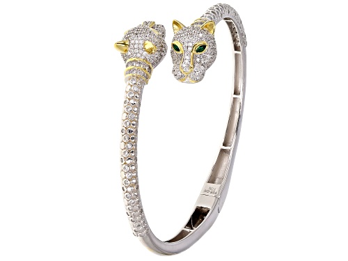 Bella Luce ® 4.61CTW Emerald & White Diamond Simulants Rhodium Over Silver Panther Bracelet - Size 7