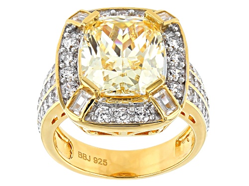 Bella Luce ® 11.90CTW Canary & White Diamond Simulants Eterno ™ Yellow Gold Over Silver Ring - Size 7