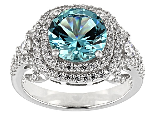 Bella Luce ® 4.15CTW Caribbean Green ™ And White Diamond Simulants Rhodium Over Silver Ring - Size 11