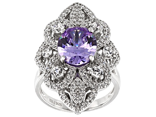 Bella Luce ® 8.74CTW Lavender And White Diamond Simulants Rhodium Over Sterling Sivler Ring - Size 5