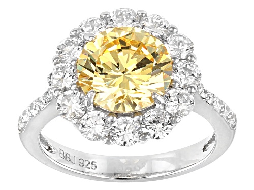 Bella Luce ® 7.34CTW Canary And White Diamond Simulants Rhodium Over Sterling Silver Ring - Size 8