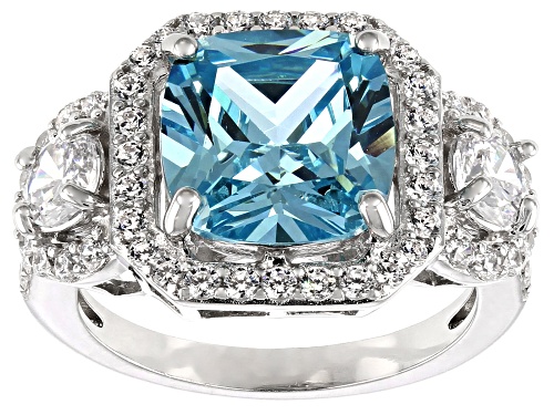 Bella Luce ® 10.14CTW Aqua And White Diamond Simulants Rhodium Over Sterling Silver Ring - Size 9