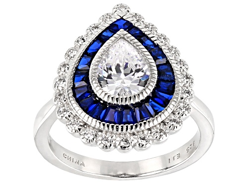 Bella Luce®4.68ctw Sapphire & White Diamond Simulants Rhodium Over Sterling Silver Ring - Size 7