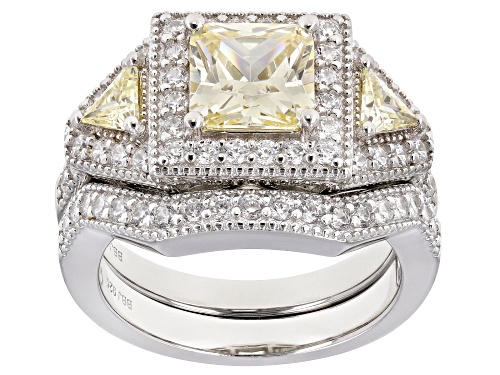 Bella Luce(R)4.43ctw Canary and White Diamond Simulants Rhodium Over Sterling Silver Ring With Band - Size 8