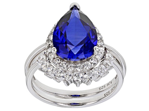Photo of Bella Luce® Lab Created Blue Sapphire and White Diamond Simulants Rhodium Over Silver Ring with Band - Size 8