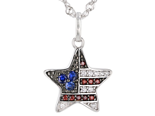 Photo of Bella Luce®Blue Sapphire, Ruby, and Diamond Simulants Rhodium Over Sterling Star Pendant With Chain