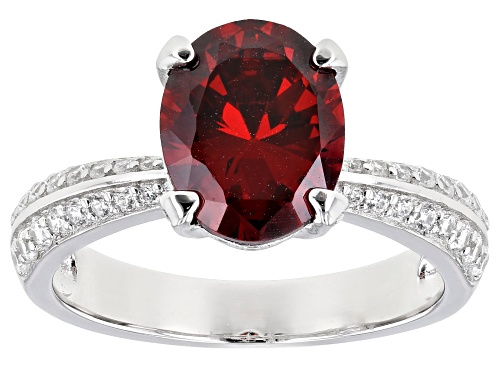 Bella Luce®4.14ctw Red Garnet and White Diamond Simulants Rhodium Over Sterling Ring (3.09ctw DEW) - Size 7
