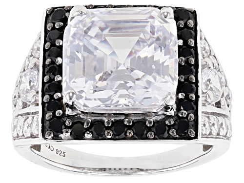 Bella Luce ® 14.41ctw Black Spinel And White Diamond Simulant Rhodium Over Sterling Silver Ring - Size 7