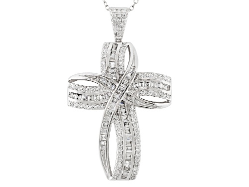 Bella Luce ® 3.07ctw Rhodium Over Sterling Silver Cross Pendant With Chain (2.28ctw Dew)