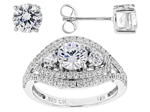 BELLA LUCE (R) 2.42CTW RHODIUM OVER STERLING SILVER RING AND EARRINGS (1.46CTW DEW)