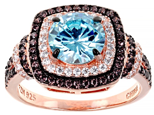 Bella Luce ® 4.32ctw Neon Apatite, Mocha And White Diamond Simulants Eterno™ Rose Ring - Size 5