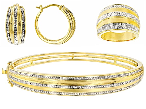 Emulous™ Round White Diamond Accent 14k Yellow Gold Over Bronze Ring, Earring And Bracelet Set