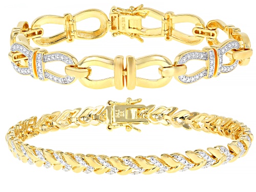 Emulous™ Round White Diamond Accent 14k Yellow Gold Over Brass Box Set of 2 Bracelets - Size 7.25