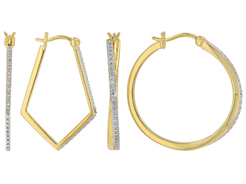 Emulous™ Round White Diamond Accent Gold Plated Set of 2 Hoop Earrings