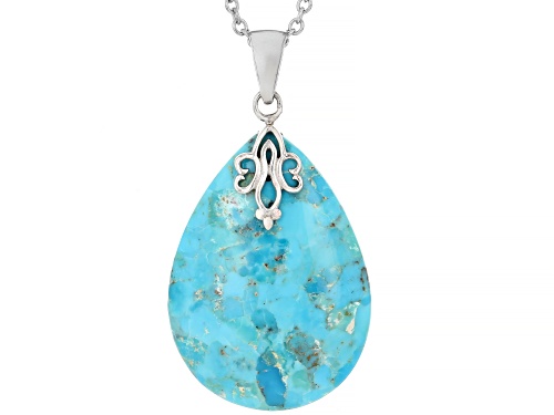 Turquoise Rhodium Plated Pendant With Chain