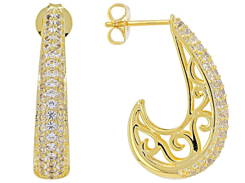 1.62ctw Lab Created White Sapphire 18k Yellow Gold Over Brass Earrings