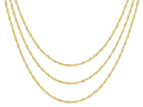 18k Yellow Gold Over Sterling Silver Diamond Cut Singapore Link Chain Set Of Three