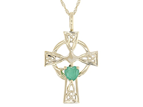 0.32ct Emerald 10k Yellow Gold Cross Pendant with Chain