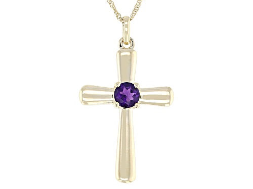 0.34ct African Amethyst 10K Yellow Gold Cross Pendant with Chain