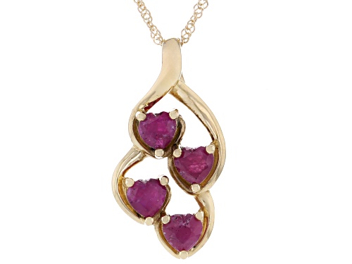 1.27ctw Ruby 10K Yellow Gold 4-Stone Pendant With Chain