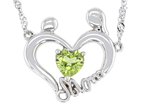 0.64ct Manchurian Peridot™ Rhodium Over Sterling Silver "Mom" Necklace - Size 18