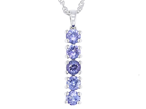 1.00Ctw Tanzanite Rhodium Over Sterling Silver 5-Stone Pendant with Chain