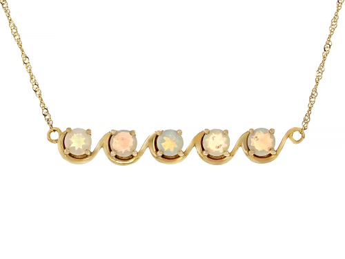 0.64ctw Ethiopian Opal 14K Yellow Gold 5-Stone Wave Bar Necklace - Size 18