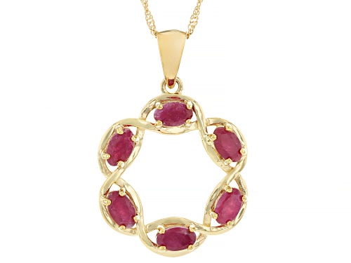 1.47ctw Ruby 10K Yellow Gold 6-Stone Pendant With Chain