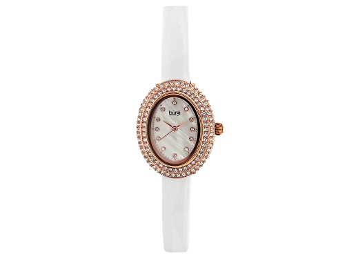 Photo of Burgi™ Crystals  Rose Gold Tone Stainless Steel White Patent Leather Band Watch