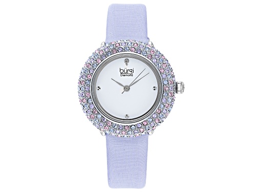 Photo of Burgi™ Diamond Accents & Crystals Purple Satin Over Leather Band Watch