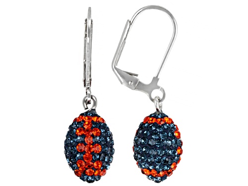 Photo of Orange And Blue Crystal Rhodium Over Brass Football Dangle Earrings