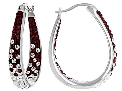 Photo of Red And White Crystal Rhodium Over Brass Hoop Earrings