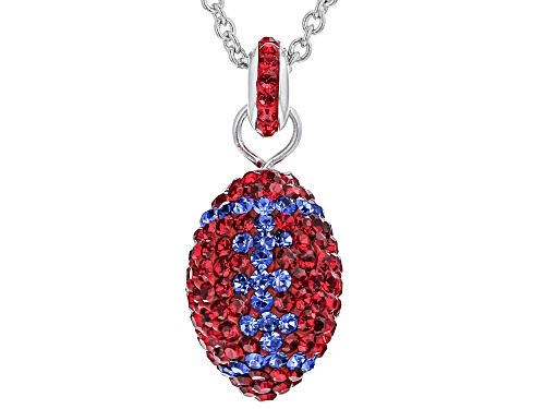 Navy And Red Crystal Rhodium Over Brass Football Pendant With Chain